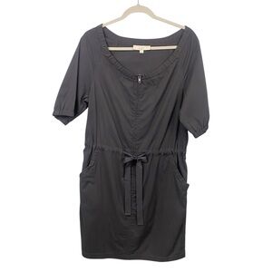 Ann Taylor LOFT Gray Short Sleeve Zip Front Dress Size Medium Tie Waist